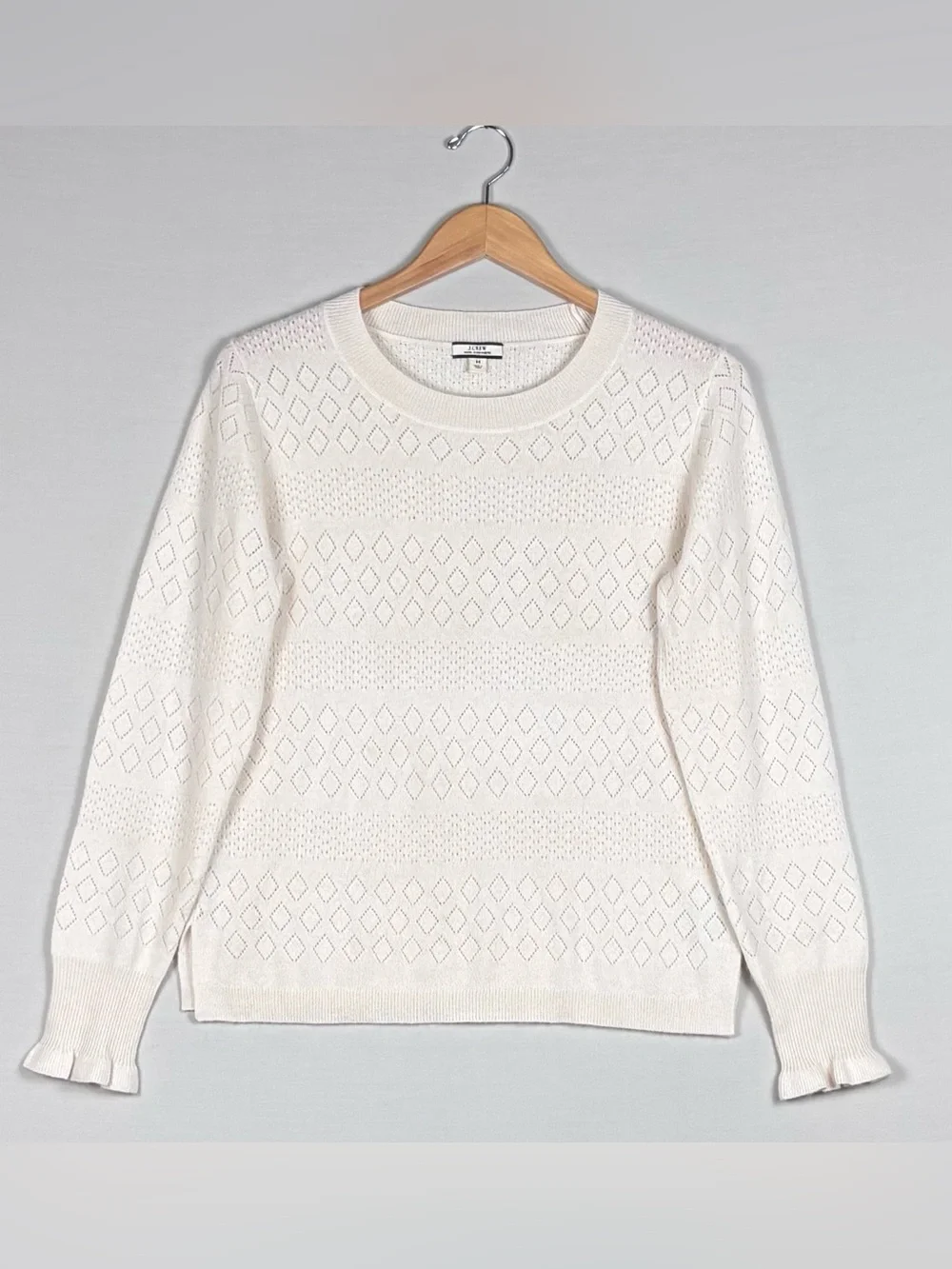 J.Crew 100% Cashmere Pointelle Diamond Knit Sweater Ivory Medium